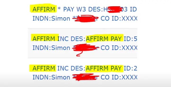 SP AFF* charge on bank statement
